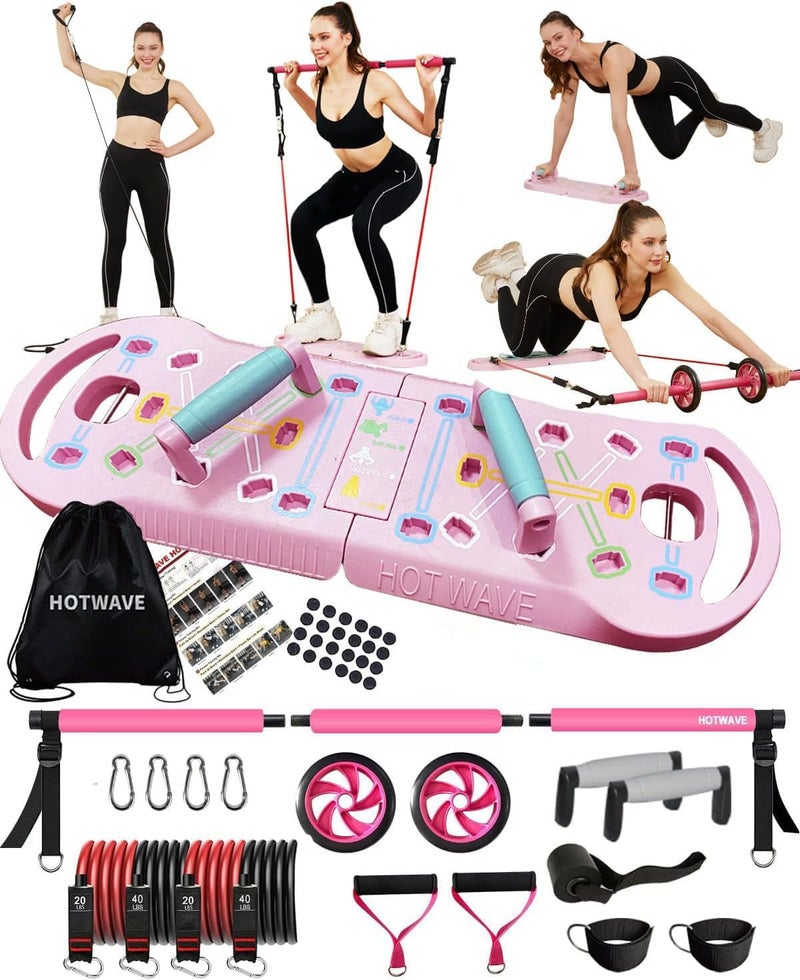 Hot Wave Portable Exercise Equipment with 16 Gym Accessories,20 in 1 Push Up Board Fitness,Resistance Bands with Ab Roller Wheel,at Home Workout for Men - Image 1